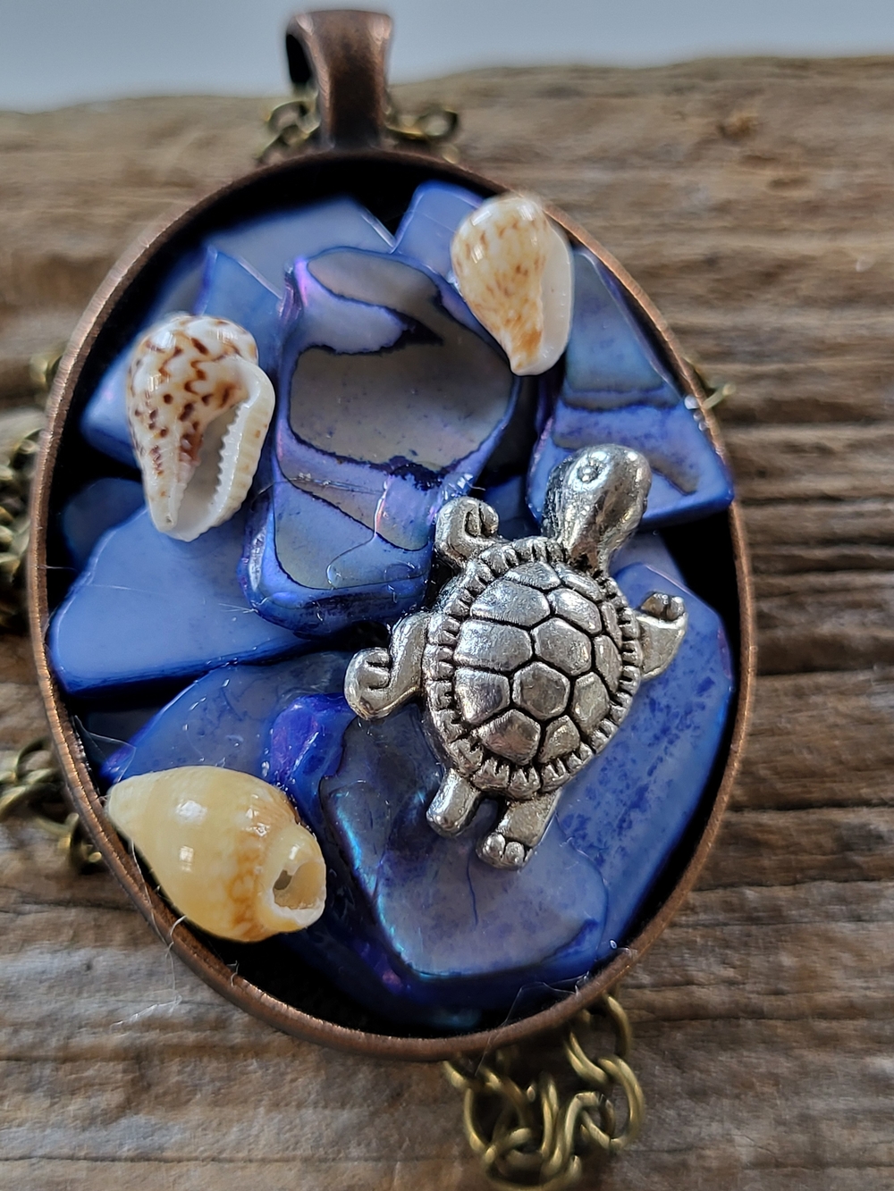 Blue Abalone With  Turtle Charm Pendant Necklace